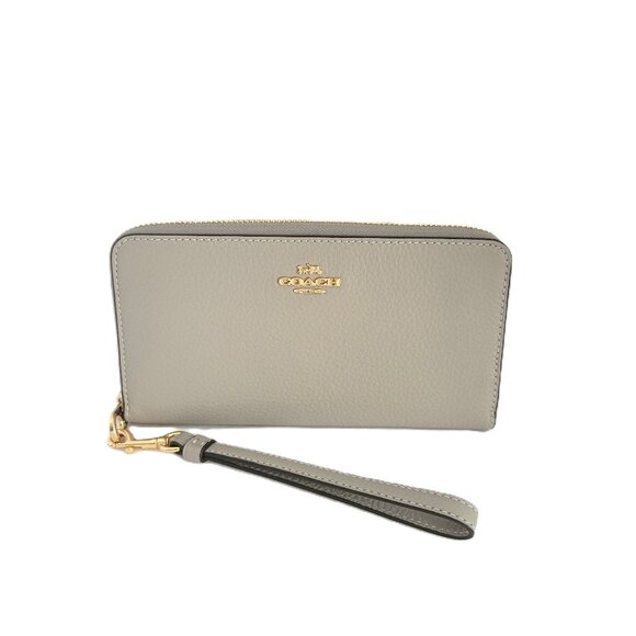 Coach C4451 Pebbled Leather Long Zip Around Wallet Clutch Dove Grey